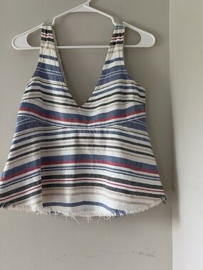 Zara Striped V-Neck Tank Top - White, Blue, Red, Tan, Black